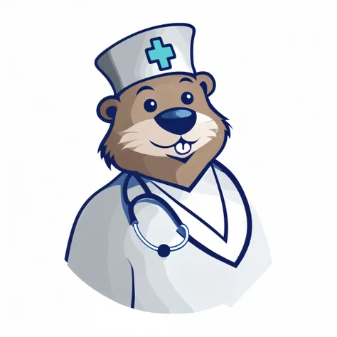 cartoon beaver wearing a doctors hat and stethoscope, medical doctor, local conspirologist, anthropomorphic otter in costume, with a stethoscope, doctor, anthropomorphic beaver, mascot illustration, surgeon, foxish guy in a lab coat, healthcare worker, ant...