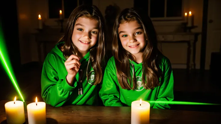 KIDS vampire green clothes. and candles. green laser.