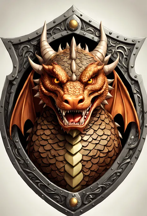 Masterpiece in maximum 16K resolution. | (Cute cartoon style). | A illustration featuring a giant Pavise shield that has a single image of a mighty dragon warrior on it, the shield also has complex rich gothic patterns. | ((More_Detail))