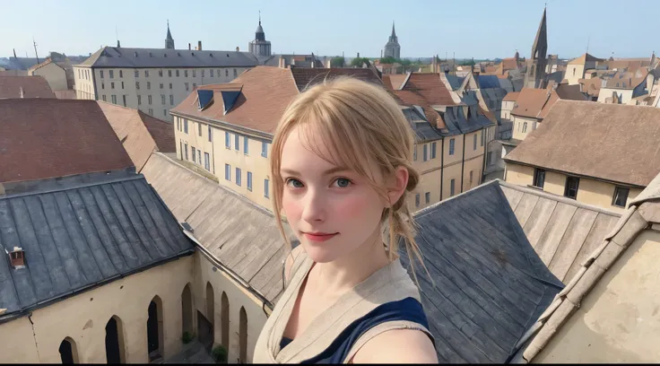 Nice face，European Middle Ages，Roof background