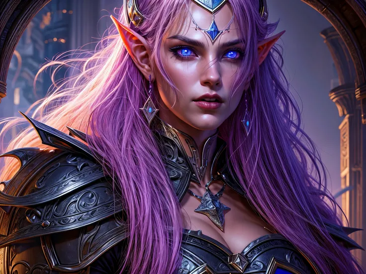 fantasy art, dnd art, RPG art, wide shot a picture of a (shield: 1.5) with a beautiful female vampire elf, blood dripping, vampiric fangs, with a long curvy hair, light color hair, blue eyes, high details, best quality, 16k, [ultra detailed], masterpiece, ...