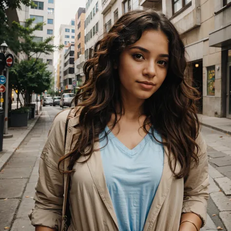 Latina, curly hair, city