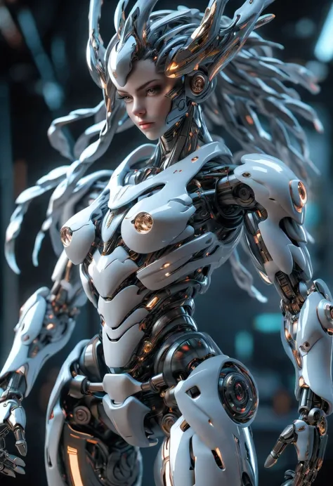 ((Best Quality)), ((Masterpiece)), (Very Detailed: 1.3), 3D, high saturation transparent robot transparent mecha valkirie-mecha, sexy cyberpunk (Virginian) woman wearing crown, with master chief style armor, brunette hair with braids, sci-fi technology, HD...