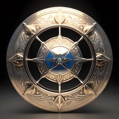 shield exhibition, unmanned, Giant shield inlaid with white gold, Platinum engraved magical inscription，Demonstrate superb level of craftsmanship and art, Shining with magic,complex patterns, Multiple color combinations, Masterpieces of the highest quality...