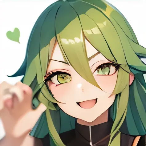 
Make the face of a female anime character with long green hair by winking one of her eyes