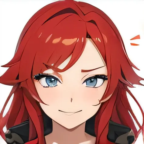 
Make the face of a female anime character with long red hair by winking one of her eyes