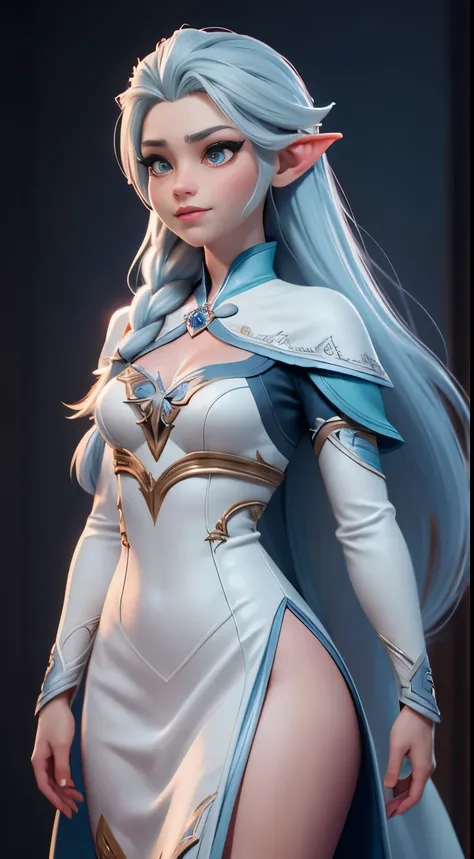 Elfgirl Highly detailed CG unity 8k wallpaper, style shot, complex, high detail, dramatic, highest quality movie still image, very detailed, masterpiece, best quality, character design, Elsa, Elsa from Frozen, (( Dark style)), realistic ultra-detailed rend...