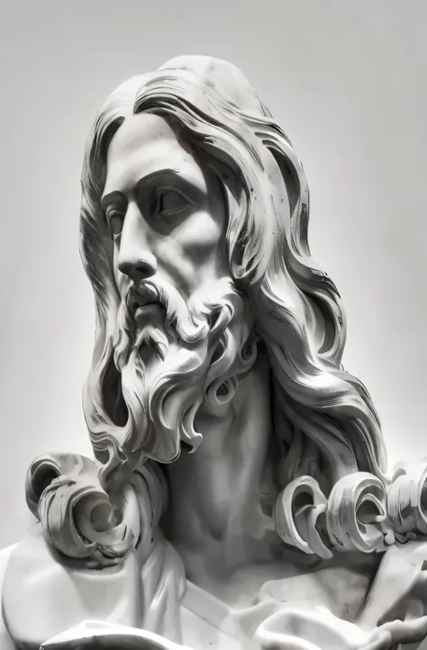 arafed statue of Jesus with long hair and beard, escultura realista de Bernini 8k, portrait of Jesus christ, Jesus christ, Jesus face, escultura altamente detalhada, por Gian Lorenzo Bernini, carved from marble branco, Escultura religiosa, a face de Deus, ...