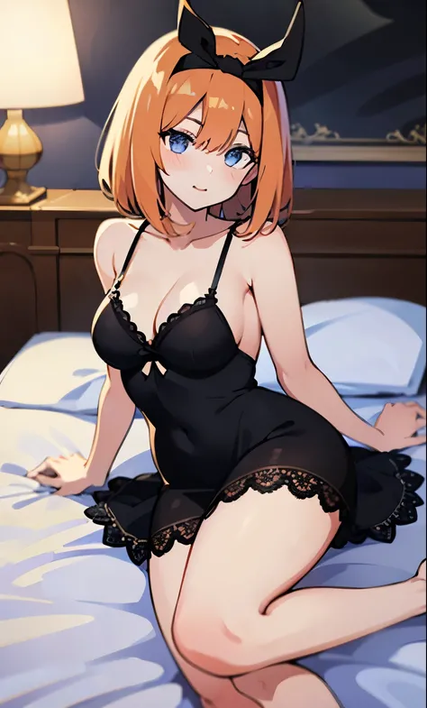 Anime girl in black lingerie posing in bed with headband, chica anime seductora, succubus in short tight dress, marin kitagawa fan art, grueso, anya from the spy family x, hermosa y seductora mujer anime, from chicas de primera linea, chica anime con un ve...