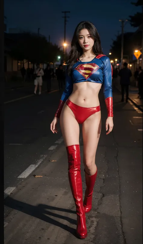 no background、short hair、supergirl costume、Snug costume、(((stretch your legs、tall、Legally express the beauty of your smile)))、((((Get the most out of your original images)))、(((supergirl costume、torn、Tattered、being destroyed)))、(((beautiful hair)))、(((I&#3...