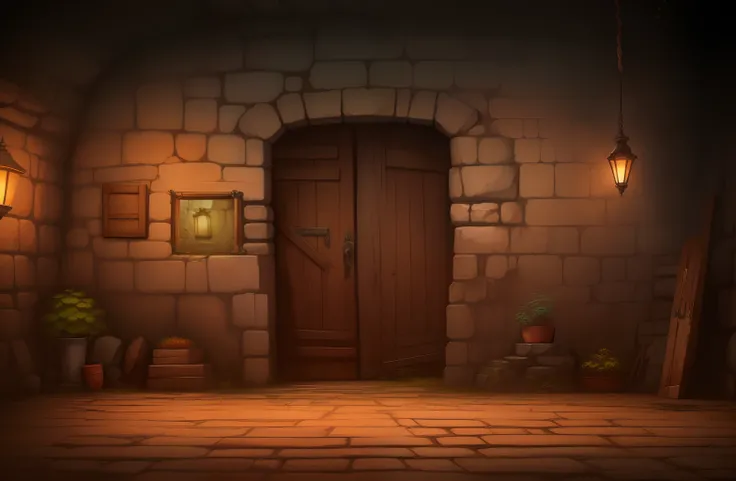 there is a door and a lamp in a stone building, fundo da masmorra, in a fundo da masmorra, entrance to an masmorra antiga, arte de fundo, Fundo de arte do jogo 2D, masmorra antiga, Design de ambiente de jogo 2D, fundo da caverna, arte detalhada do jogo, fu...