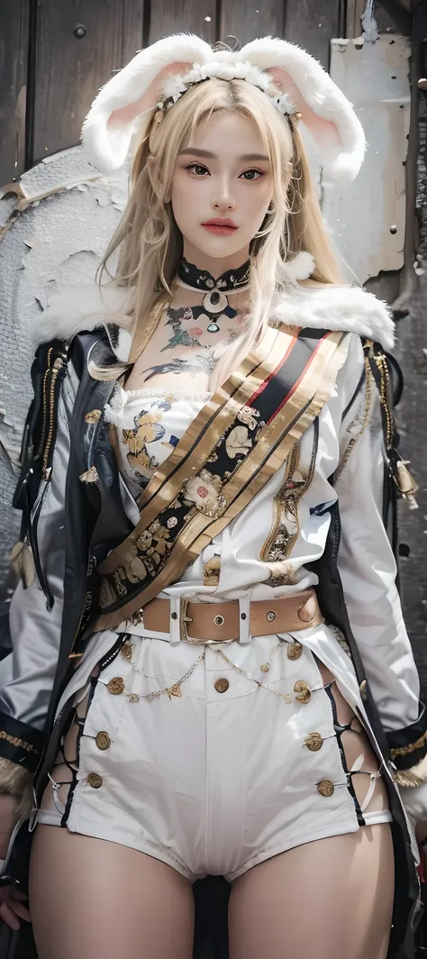 (RAW photo:1.2), ((photorealistic:1.4),(masterpiece:1.3),(best quality:1.4),ultra high res,(detailed facial features),(detailed clothes features),HDR,8k resolution, 1 girl, blush, blonde hair, 8k, ultra high details, perfect nose, sexy bikini, rabbit earsb...