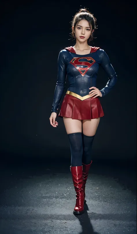 no background、short hair、supergirl costume、snug costume、(((stretch your legs、tall、legally express the beauty of your smile)))、((...