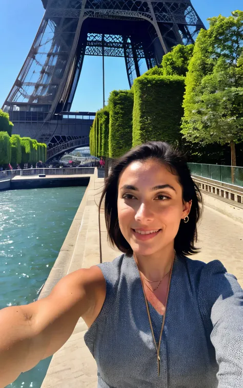 fotografia, foto de mulher bonita tirado selfie em paris torre efel