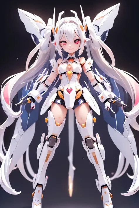 (masterpiece: 1.4), (highest quality: 1.4),  (She is fused with futuristic Gundam mecha), bikini, (very cute girl, super detailed face, eyes like jewels, white very long hair, Colorful gradient hair: 1.4), (Gundam style), with headgear, with v-fin ,armored...