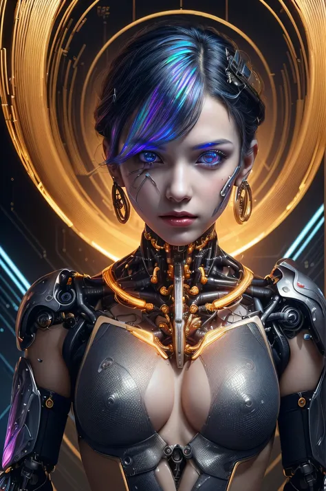 (1girl), (human face, human skin:1.3), Highly Detailed Beautiful girl, (extremely detailed beautiful face), Amazing face and eyes, beautiful breasts, (Highest Quality: 1.4), (Super Detailed), (Very Delicate and Beautiful), golden body, Biomechanical Cyborg...