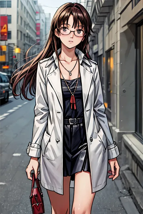 (highest quality,4K,8K,High resolution,table top:1.2), super detailed, (realistic,photorealistic,photo-realistic:1.37),((full body)), Unfortunate,Glasses,((black hair)), ((long hair)),beige trench coat,necklace,high heels,beautiful and fine eyes, beautiful...