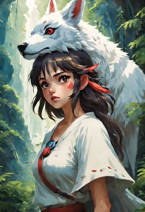 Anime illustration of Princess Mononoke from Studio Ghibli, by Stanley Artgerm Lau, stunning artwork