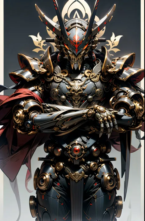 masterpiece,best quality,official art, Extremely detailed CG unified 8k wallpaper,ridiculous,8K resolution,dark_fantasy,    ,(,Samurai Mechanical Armor Red:1.1),1 person,Mechanical Wonder,exist,cybernetic guardians,
