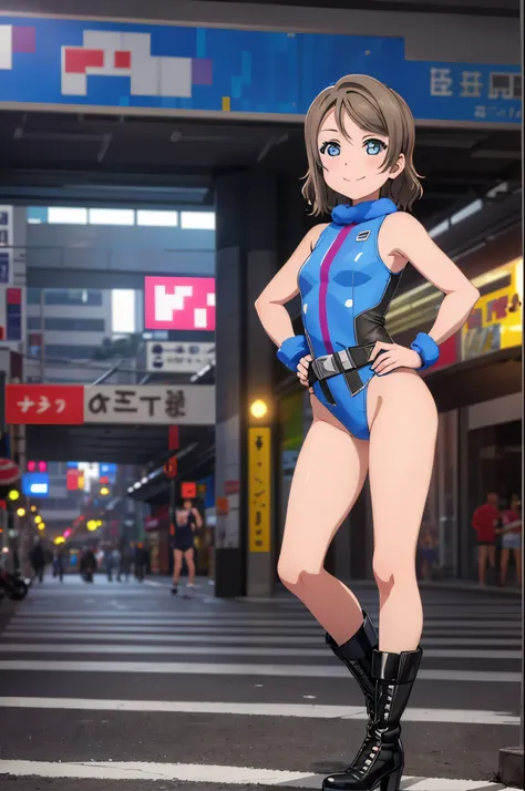 (((pixel-perfect, detail-perfect))), solo, single, solo focus, 1girl, you watanabe, looking at viewer, smile, superhero, leotard...