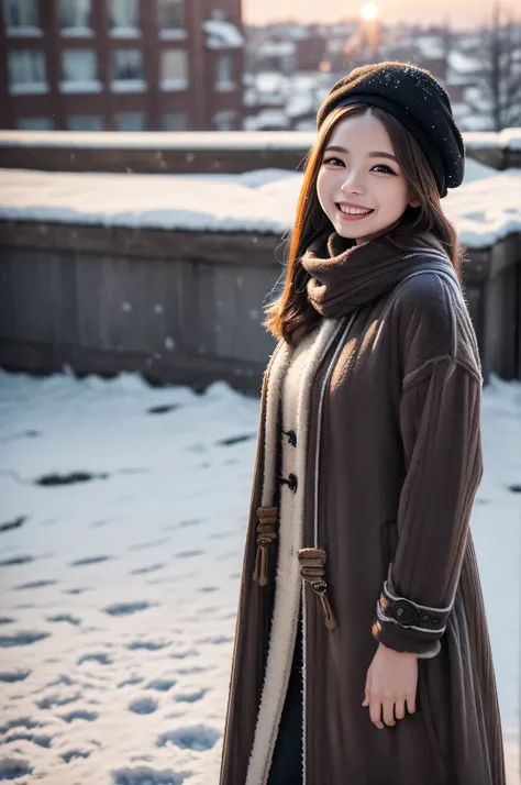 (1young girl),  (Ultra realistic), (Stylish long mink coat, woolen scarf:1.5),  upper body,  big smile,  laugh innocently, Beret, stylish outfit, (best quality:1.4),  Raw photo, (realistic,  photo-realistic:1.37), professional photography, cinematic light,...