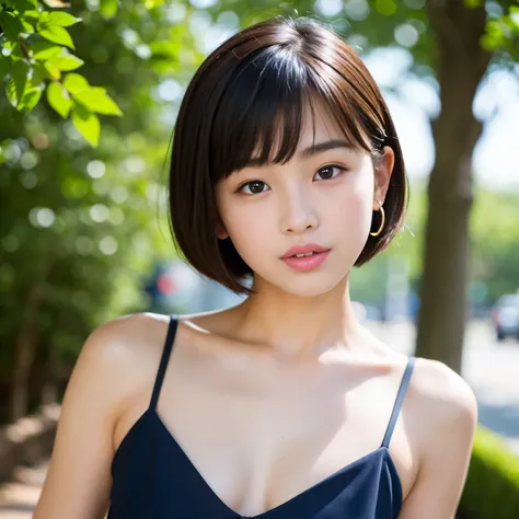 Best-quality, Masterpiece, Ultra-High-Resolution, (Photorealistic:1.4), Raw-Photo, 1girl, (15-years-old), the most popular Japanese idol, portrait, ((kissy-face)), extremely cute face like the most famous Japanese idol, extremely beautiful black-short-cut-...