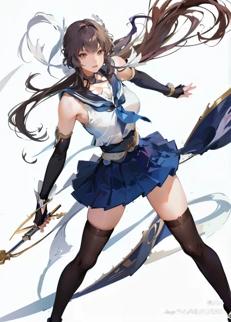 anime girl in sailor outfit with sword and sword in hand, anime goddess, female anime characters, (anime girl), anime girl with ...