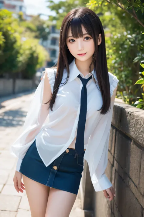 on the table, best quality, illustration, Super detailed, fine details, high resolution, 8k wallpaper, Perfect dynamic composition, Beautiful and delicate eyes,whole body摄影，show your whole body、collared shirt、mini skirt,thin and transparent、long gray hair,...