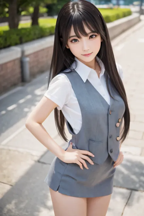 on the table, best quality, illustration, Super detailed, fine details, high resolution, 8k wallpaper, Perfect dynamic composition, Beautiful and delicate eyes,whole body摄影，show your whole body、collared shirt、mini skirt,thin and transparent、long gray hair,...