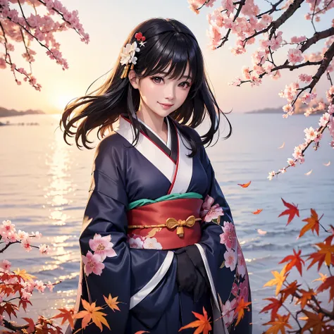 (Super beautiful woman in kimono)、((highest quality、8K masterpiece:1.3))、sharp focus:1.2、(super beautiful face:1.0)、(shiny skin:1.0)、realistic pictures、black haired、video writing、High resolution eyes and face、video writing、japanese actress、from the front、M...