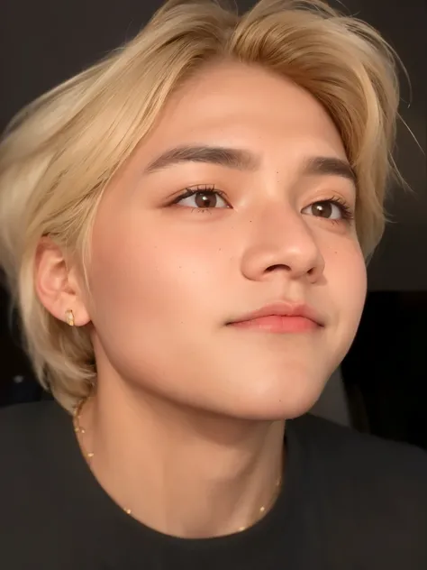 a closeup of a person with a necklace around their neck, taehyung right eyelid is swollen, xqc, nariz grego, Fleshy lips, accurate taehyung face, hyung tae, adorable and pale korean face, profile picture with headshot, bts V, V, Taehyung, kpop idol portrai...