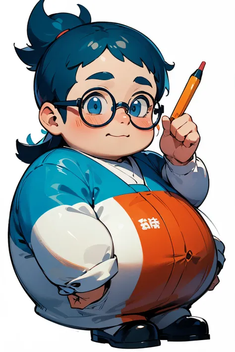 1 boy,Cute man,Chubby face,whole body,White background，wear glasses，character model，Animation style，Crayon Shin

