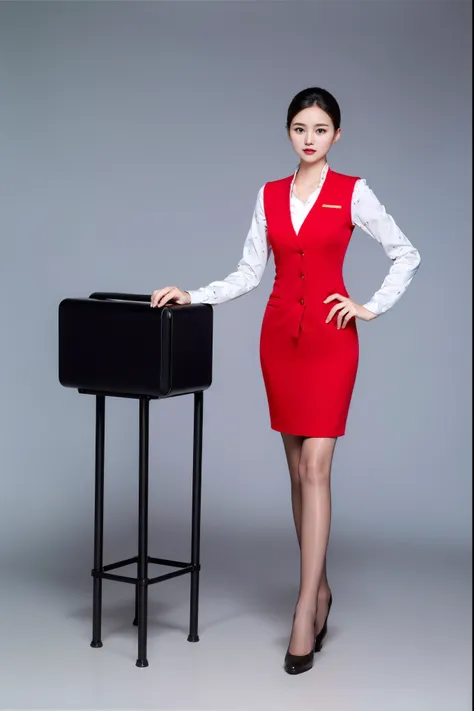 best quality, full body portrait, delicate face, pretty face, 16-year-old woman, slim figure, big bust, airline stewardess，stile...