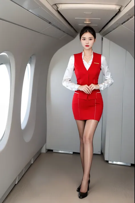 best quality, full body portrait, delicate face, pretty face, 16-year-old woman, slim figure, big bust, airline stewardess，stile...