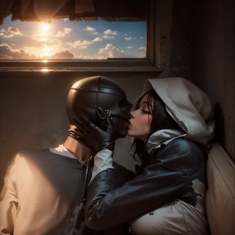 Kissing, hood, couple