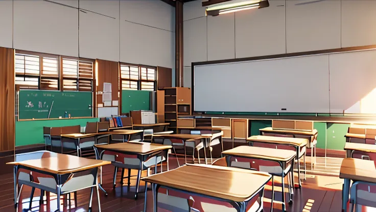 there are many desks and chairs in this classroom with a white board, school classroom, classroom, in a classroom, school class,...