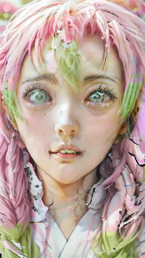 anime girl with pink hair and green eyes holding her hand to her face, illustrious makinami, pretty anime face, perfect anime face, yami kawaii, cute anime face, extremely cute anime girl face, cute natural anime face, haruno sakura, ahegao face, [[[[grinn...