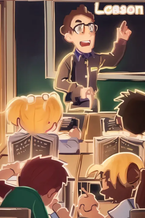 cartoon of a teacher teaching a class of children in a classroom, typical anime classroom, Escoral class, in a classroom, in a school classroom, as a strict school teacher ), classroom, teacher, classroom doodle, school classroom, 站在classroom上, classroom b...