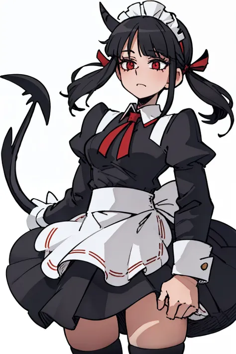 （（a woman，front，whole body）），maid outfit，black hair，White Devil Horn，White background，Native American，feather