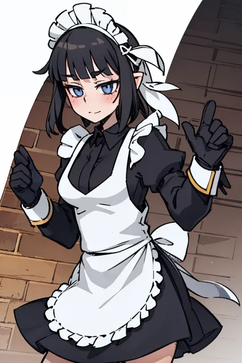 （（a woman，front，whole body）），maid outfit，black hair，White Devil Horn，White background，Native American，feather，blush，Star Eyes