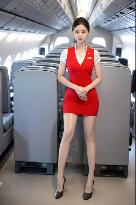 best quality, full body portrait, delicate face, pretty face, 16-year-old woman, slim figure, big bust, airline stewardess，stile...