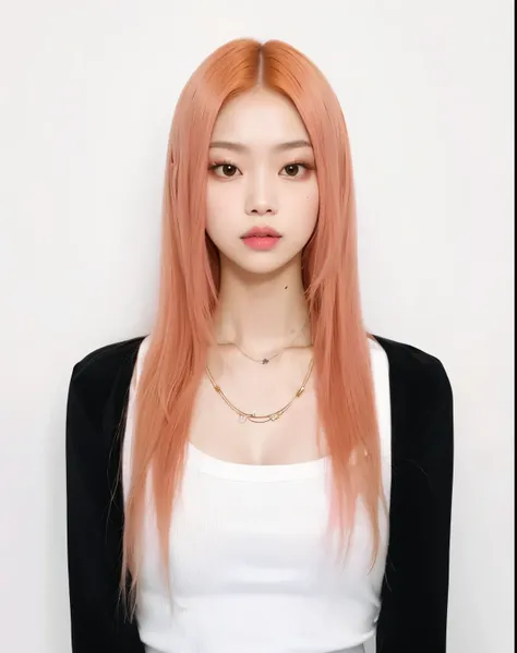 a close up of a woman with long pink hair and a necklace, portrait of jossi of blackpink, jossi of blackpink, roseanne park of blackpink, blackpink jennie, the hime cut, ulzzang, taejune kim, park ji-min, with long hair, heonhwa choe, jaeyeon nam, pink str...