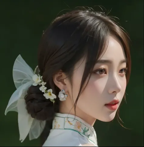 arafed woman with a white dress and a flower in her hair, palace ， a girl in hanfu, artwork in the style of guweiz, chinese girl, elegant digital painting, digital art of an elegant, realistic cute girl painting, korean girl, detailed face of a asian girl,...