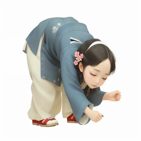 there is a  bending down to pick something out of the ground, palace ， a girl in hanfu, guweiz, guweiz masterpiece, porcelain japanese mannequins, artwork in the style of guweiz, inspired by Hsiao-Ron Cheng, adorable digital painting, by Chen Jiru, by jeon...