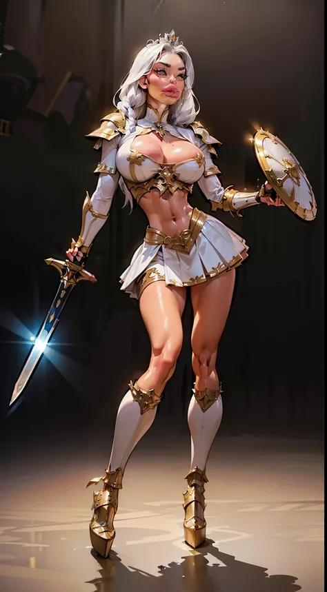 ((Aletta ocean face:1.3)), woman, ((perfect skin:1.4)), adorned in medieval armor, twerking, metal muscles, emanating a medieval elegance and marvel, armor pump boots, chrome reflective bra, chrome silver tiara, small armband, (shoulder armor), gauntlets, ...