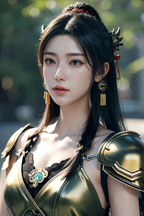 Game art，The best picture quality，Highest resolution，8K，((A bust photograph))，((Portrait))，((Head close-up))，(Rule of thirds)，Unreal Engine 5 rendering works， (The Girl of the Future)，(Female Warrior)， 22岁少女，(Chinese female generals)，(Rainbow hair，Ancient ...