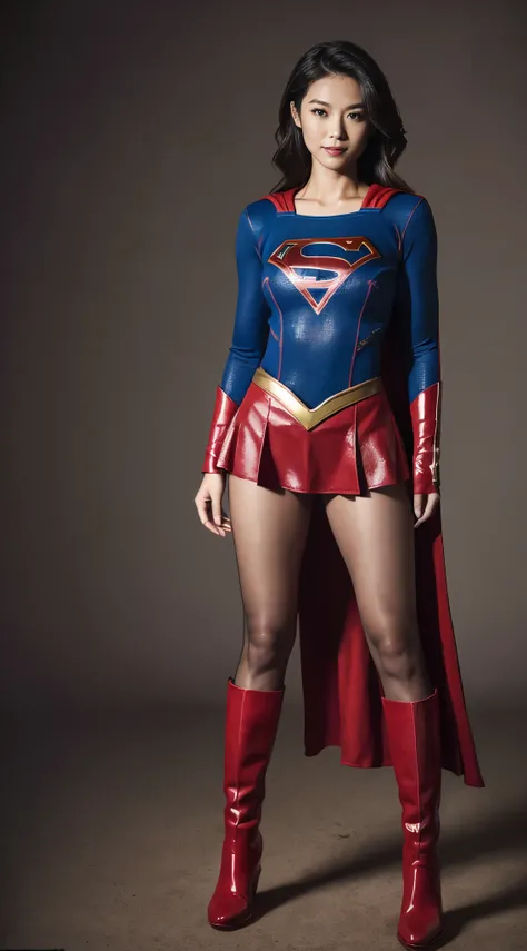 no background、short hair、supergirl costume、Snug costume、(((stretch your legs、tall、Legally express the beauty of your smile)))、((((Get the most out of your original images)))、(((supergirl costume、torn、Tattered、being destroyed)))、(((beautiful hair)))、(((I...