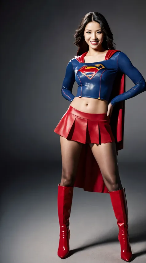 no background、short hair、supergirl costume、Snug costume、(((stretch your legs、tall、Legally express the beauty of your smile)))、((((Get the most out of your original images)))、(((supergirl costume、torn、Tattered、being destroyed)))、(((beautiful hair)))、(((I...