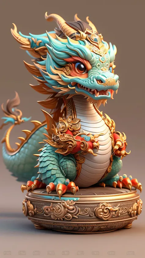 ceramic fantasy baby，cute little dragon, ，there are gold and red decorations, smooth chinese dragon, 8k octave rendering photo, ...