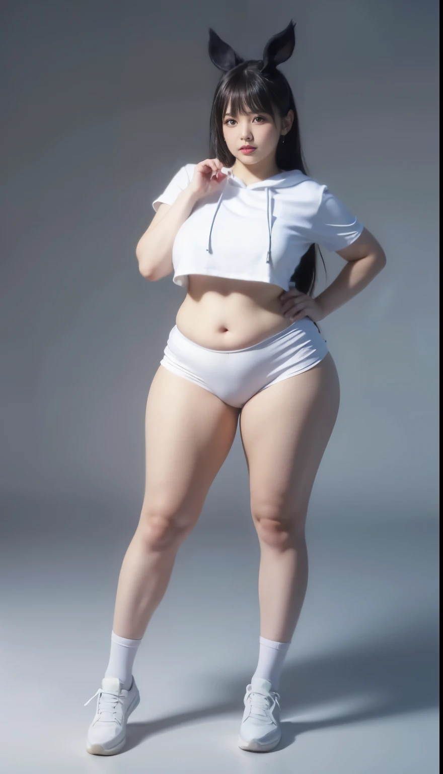 ((best quality)), ((masterpiece)), (detailed), perfect face, woman wearing hoodie, thight skirt, extremely detailed belly, beautiful alluring chubby woman, seductive cute girl, detailed anime artwork, detailed chubby body, massive hips and belly, [ 4 k dig...